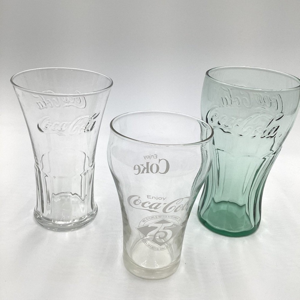 Coca Cola Glasses Lot 3 Vintage Style Collectors Edition Green Clear